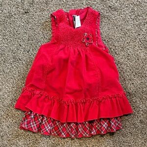 Rare Editions Red Dress with Plaid Trim